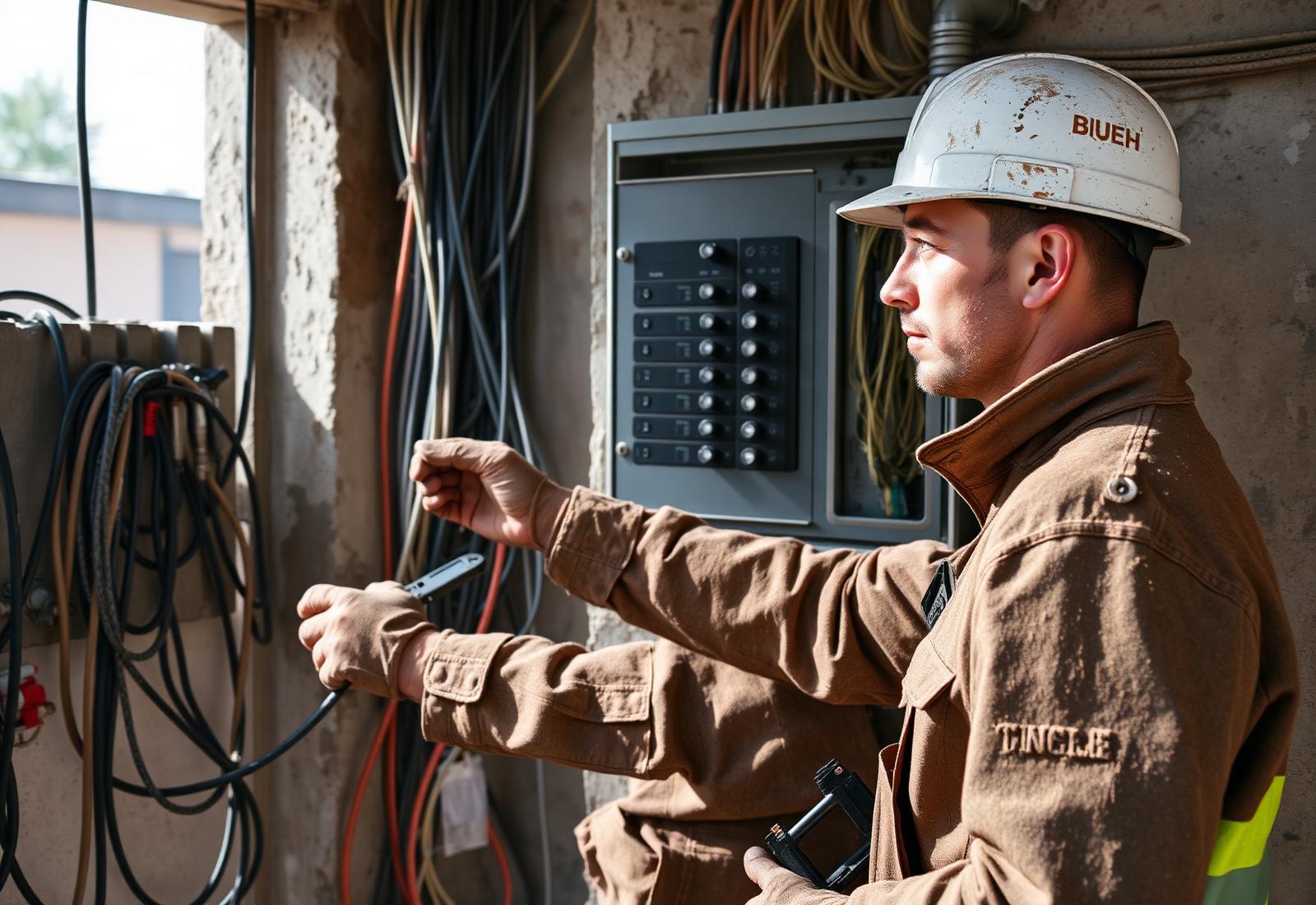 Elektriker von Elektro Brandt auf einer Baustelle in Rostock